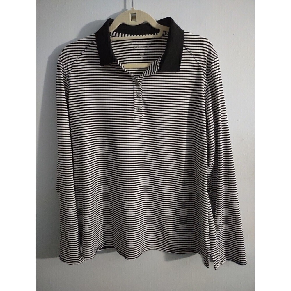 Coolibar Polo Style Shirt UPF 50+ Sun Protection Petite M Long Sleeve Striped